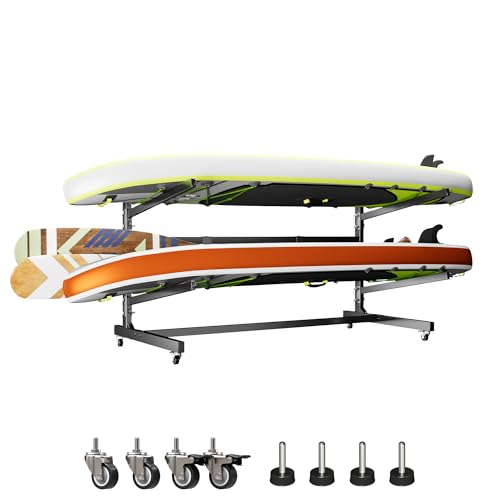 METALYEYE Upgrade 59 '' W 2 Levels Outdoor Indoor Kayak Storage Rack with Wheels & Paddle Hook,Heavy...
