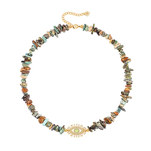 Aobei Pearl Natural Mix Color Fluorite Choker 18K Gold CZ Pave Evil Eye Pendant Necklace for Women Girls Single Cultured Freshwater Pearl Leather Necklace Boho Beach Layering Jewelry