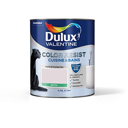 Dulux Valentine Color Resist - Peinture Intérieure Pièces Humides - Pour Murs, Plafonds, Boiseries - Lessivable et Résistante - Couleur : Rose Nude Satin -...
