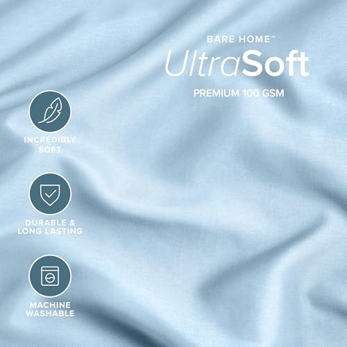 Image of Bare Home Microfiber Bulk Pillow Cases - Standard /Queen Size Set of 4 - Cooling Pillowcases - Double Brushed - Light Blue Pillowcases 4 Pack - Easy Care (Standard - 4 Pack, Light Blue)