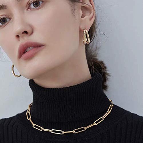 Shapes Studio 18K Gold Plated Titanium Thick Paperclip Chain Necklace, Minimalist Style, Bold Chunky Paper Clip Chain Necklace, Short Necklace, Never Tarnish(40Cm) #TOP2
