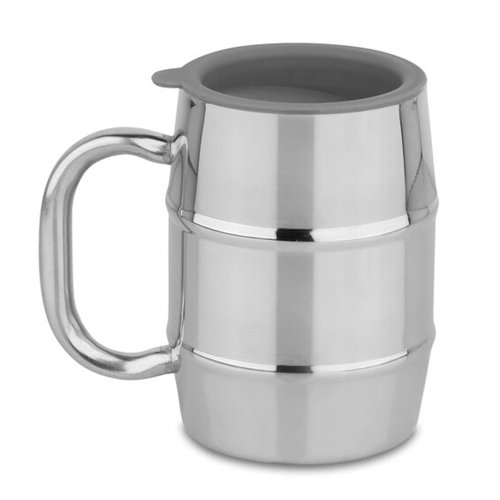 Boccale da birra, in acciaio inox di alta qualità, con grande impugnatura, bicchiere da birra/tazza da caffè con coperchio in omaggio, 500 ml, isolamento sottovuoto a doppia parete