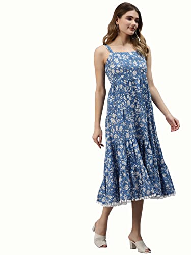 Image of Divena Rayon Cream A-Line Floral Printed Midi Dress
