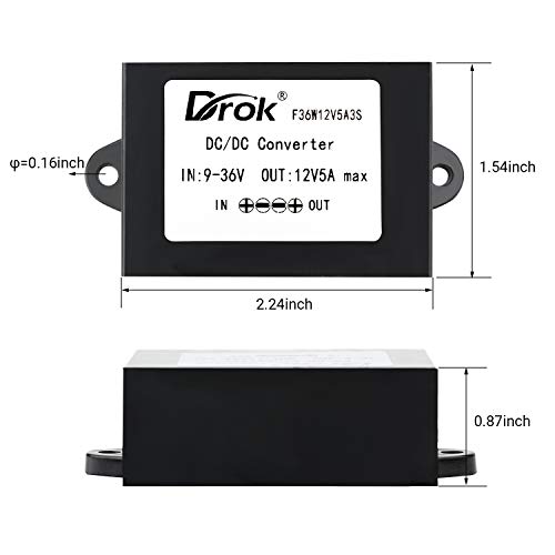 Image of DROK DC-DC Stabilizer, 9V-36V to 12V Boost Buck Converter 5A 60W Waterproof Auto Step Up Down Voltage Regulator 12V Volt Transformer for Car Audio Solar Power System LCD Television LED Display Screen