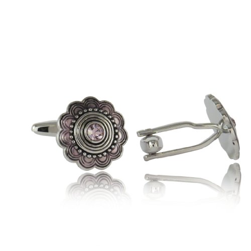 Mancuernillas plateadas estilo Art Deco con cristal rosa miniatura 2