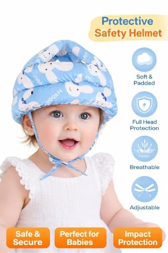 Image of Baby Helmet No Bump Safety Head Cushion Bumper Bonnet Adjustable Protective Cap Child Safety Headguard for Running Walking Crawling Safety Helmet (Blue)