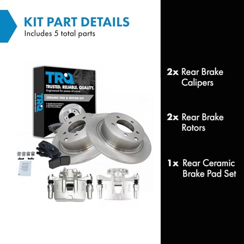 Image of TRQ Rear Brake Pad and Rotor Set Ceramic Solid Rotors Calipers