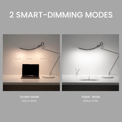 BenQ e-Reading Desk Lamp - Ultrawide and Bright Lighting, Dimmable, Dual Smart Mode, Adjustable Arm, Auto-dimming, High CRI, Eye-Caring Lamp for Home Office, Reading, Study, Craft, Matte Silver by BenQ - Image 3