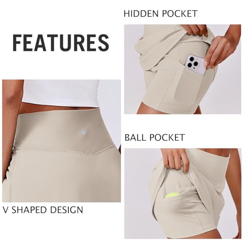Image of PINSPARK Womens Tennis Skirt High Waisted Golf Skort with 2 Pockets Stretchy Athletic Skirts for Workout Pickleball Running