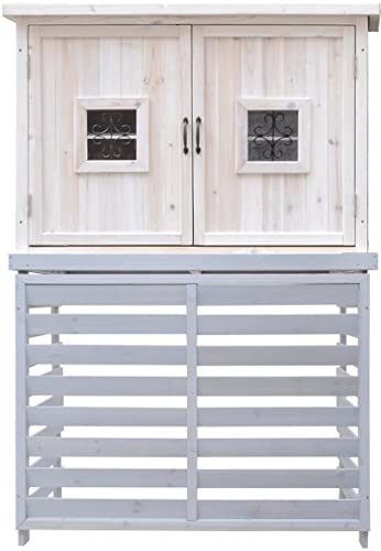 ガーデンガーデン ボーダーエアコン室外機カバー ジャンボ ポタジェ収納ユニット トールボックスセット バイカラー(ウォッシュホワイト・ブルーグレイ) PTG-AC711JSAC-WHTBLG
