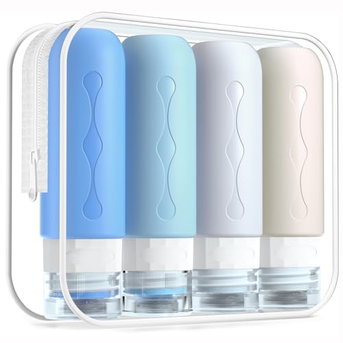 Image of Gemice Travel Bottles for Toiletries, Tsa Approved Travel Size Containers with Clear Bag, BPA Free Leak Proof Travel Tubs Refillable Travel Accessories for Cometic Shampoo Lotion Blue