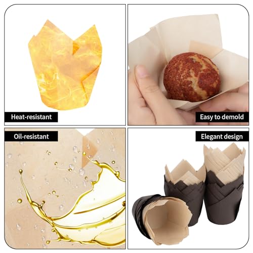 HUSAIHU Tulip Muffin Cases, Greaseproof Paper, Disposable, Perfect for Birthdays Baby Showers, Thanksgiving, Christmas, Brown - Image 4