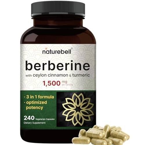 Berberine Supplement 1,500mg with Ceylon Cinnamon & Turmeric Root, 240 Veggie Capsules | 97% Pure Berberine HCL | Supports Balanced Sugar Levels & Heart Health | Vegan, Non-GMO
