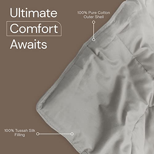 Smartsilk Queen Comforter, Lightweight Bed Comforter Made From Pure Cotton And Tussah Silk, Naturally Cooling Comforter, Allergy-Friendly Queen Size Comforter, Grey, 86 X 90 Inches #TOP2