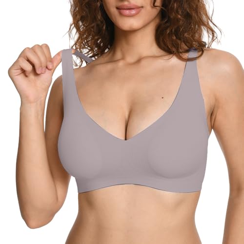 Soft Intention Jelly Wireless Bra, Minimizer Bras for Women Deep V Bra, No Underwire Seamless Full Coverage Grey