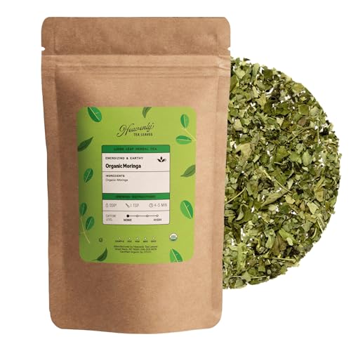 Heavenly Tea Leaves Organic Moringa, Loose Leaf Herbal Tea, 4 oz. (Approx. 50 Cups of Tea) – Delicious Hot or Iced, Naturally Caffeine Free, Premium Quality, Wellness Support