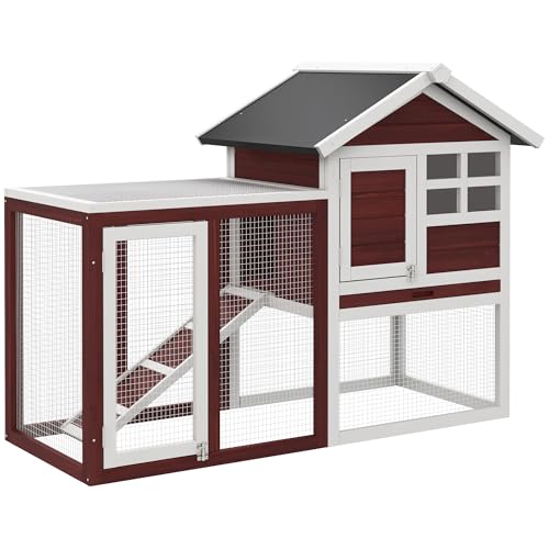 PawHut 122cm Wooden Rabbit Hutch Bunny Cage Pet House with Tray Ladder Run