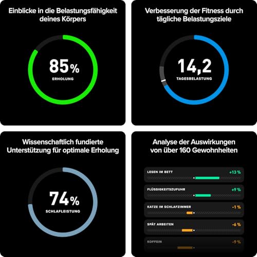WHOOP Peak – 12-monatige Mitgliedschaft – WHOOP 5.0 Wearable – Schlaf- und Gesundheits-Tracker rund um die Uhr mit Herzfrequenz, Stressüberwachung, personalisiertem Coaching, 14 Tage Akkulaufzeit