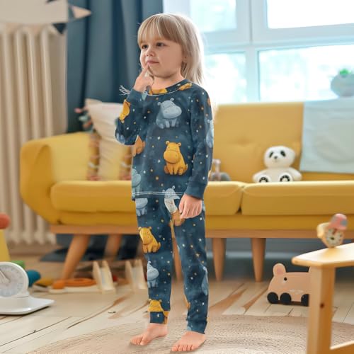 Pajama Sets Long Sleeve Starry Night Hippo Pattern Soft Comfy Sleepwear 2 Piece PJS 3-8T 5