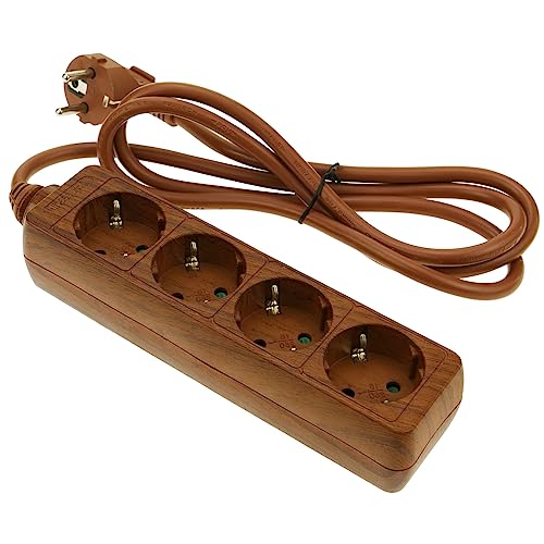 CableMarkt Regleta con cuatro enchufes Schuko 250 V con de 1 5 m color madera
