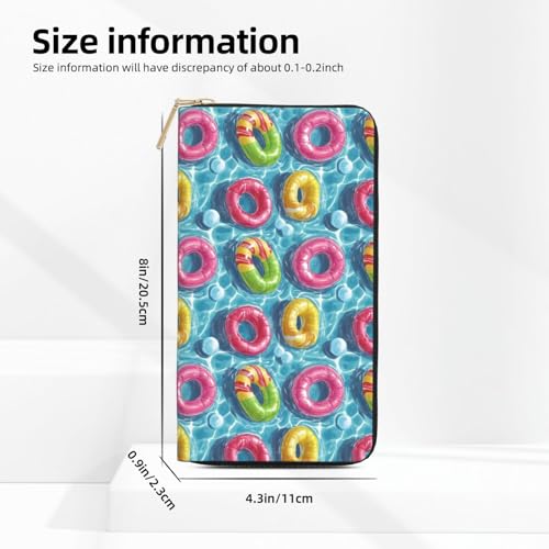 Leather Thin Slim Wallets for Women & Men - Colorful Swimming Ring Print Card Wallet Holder with Zipper2