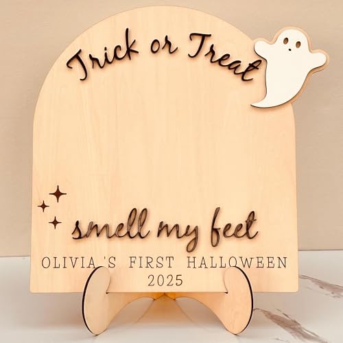 Personalized Baby Footprint Halloween Keepsake Board - Trick Or Treat Ghost Sign 2025