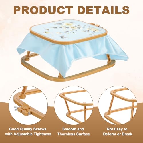 Image of PATIKIL 9.4 inch x 8.7 inch Square Embroidery Hoop Stand, Adjustable ABS Plastic Cross Stitch Stand Hands-Free 2-Tier Embroidery Hoop Holder Punch Needle Frame for Sewing Arts Needlework, Khaki