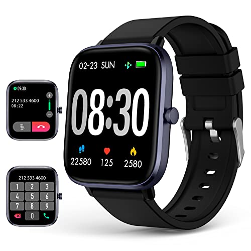 Smart Watch with Bluetooth Call for Men Women, IP67 Waterproof Fitness Tracker with 1.7" HD Display Blood Pressure SpO2 Heart Rate Temperature Sleep Monitor for Android and iOS Phones