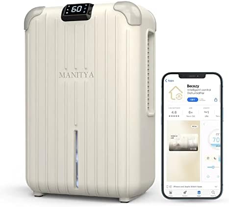MANITYA Small Dehumidifier for Bedroom 580 sq ft Portable Dehumidifiers for Home with APP 60oz Capacity Smart Mini Dehumidifier for Bathroom Closet RV Basement Small Space Room (Cream White)