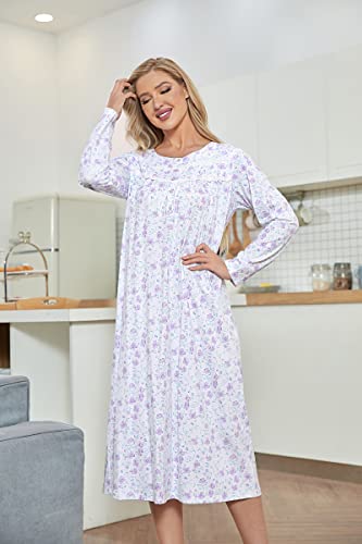 Image of IZZY + TOBY Nightgowns for Women Long Sleeve Soft Cotton Long Warm Nightdress Kintted Night Gown