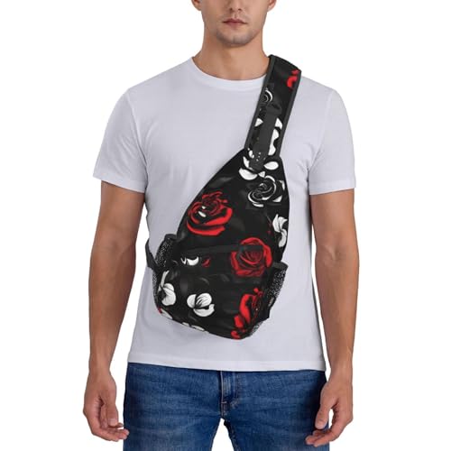 Mochila cruzada con estampado de rosas negra blanca y roja miniatura 7