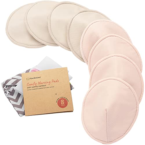 Image of Organic Nursing Pads - 8 Washable Breast Pads for Breastfeeding, Wash Bag, Viscose Derived from Bamboo Reusable Nipple Covers for Breastfeeding Essentials, Soft & Absorbent(Neutrals, L 5 inch)