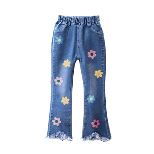 NNJXD Girl Jeans Ripped Casual Denim Elastic Wasit Pants for Kids Clothes with Pokcet