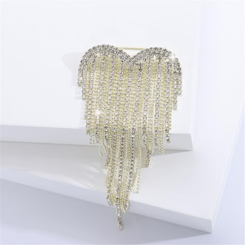 Image of Elegant Crystal Heart Shape Tassel Brooch Pin for Women Sparkly Rhinestones Tassel Brooch Beautiful Dress Suit Shirt Ceremony Clothes Wedding Party Jewelry Accessories