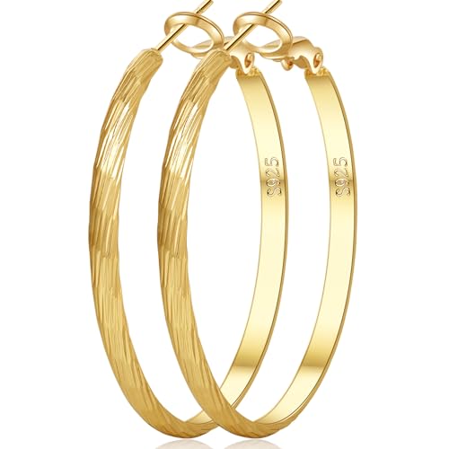 Large Gold Hoop Earrings for Women 925 Sterling Silver Hoop Earrings Hypoallergenic Lightweight Wide Thick Hoops Earrings for Women