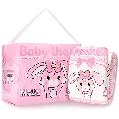 Littleforbig Adult Printed Diaper 10 Pieces - Baby Usagi (Medium 28"-38") Cover
