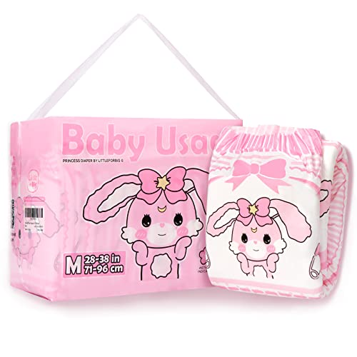 Image of Littleforbig Adult Printed Diaper 10 Pieces - Baby Usagi (Medium 28 inch-38 inch)