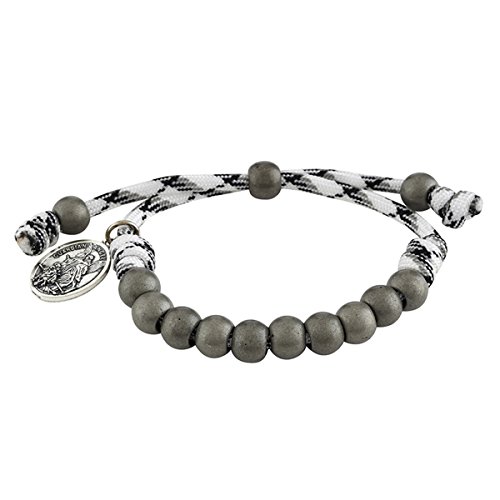 Faith and Service Jewelry Collection Paracord Camouflage Religious Bracelet with Silver Toned Saint
