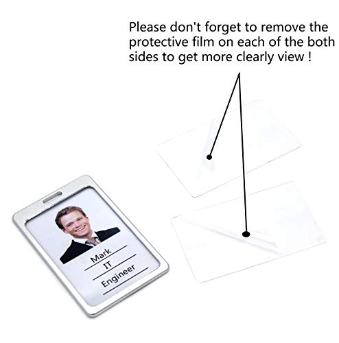 Tueascallk Aluminium Alloy Badge Holder With A Removable Clip And Lanyard, Dual Transparent Side, Silvery, 4 Sets #TOP3