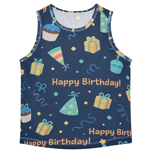 JUNZAN Happy Birthday Navy Blue Children Tshirts Tank Tops Sleeveless Toddler Vest Teen Clothing for Running Hiking 3T