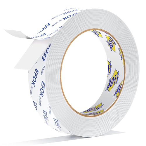 Image of EFOK Double Sided Tape Heavy Duty White PE Foam Tape, 1 in X 16.5 Ft Mounting Tape Removable Strips Strong Weatherproof Adhesive Tape for Hanging Picture Poster, Carpets, Paint Wall No Damage 1 Pack