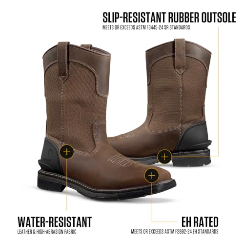Image of Carhartt Men's Montana 11 inch Wellington Work Boots - Waterproof & Water-Resistant, Steel Toe & Soft Toe, Pull-On Square Toe