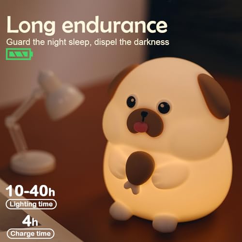 Image of S NMT Cute Dog Silicone Night Light 7 Colors Changeable 3 Brightness Rechargeable Timing Sleeping Lamp Kawaii Cordless Night Lights for Kids Room Decor