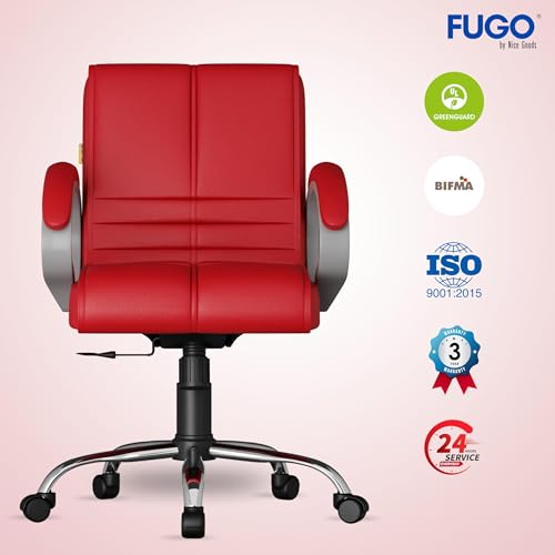 Image of FUGO FG235 with 3 Years Warranty Ergonomic Medium Back Office Chair with Adjustable Height, Cushioned Back&Seat, Tilting Mechanism, Heavy-Duty Metal Base, Perfect for Work, Study and Office (Red)