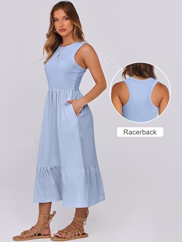 Image of ANRABESS Women Midi Dresses 2026 Summer Casual Sleeveless Sundress High Neck Tank Top Racerback Flowy Beach Dress ＆ Pockets