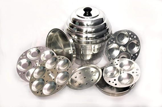 Image of Malti Aluminium Multi-Purpose Steamer Set, 18 Pieces, 4 Idli Plates, 2 Dhokla Plates, Silver