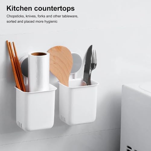 Image of RETAIL PARATPAR Wall Mounted Plastic Toothbrush Holder for Bathroom - Self-Adhesive Waterproof Toothbrush Stand & Storage Shelf - Multi-Use Bathroom Organizer for Toothbrush (TBH White 2 PCS)