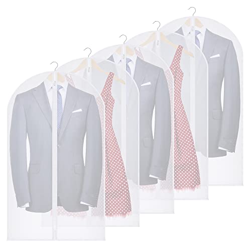 HOUSE DAY Clear Garment Bags, Suit Bags for Closet Storage and Travel 40 inch, Hanging Garment bags for Travel, Dust Suit Cover Bags, Washable Hanging Clothes Bag for Suit, Jacket, Coats(Set of 5)