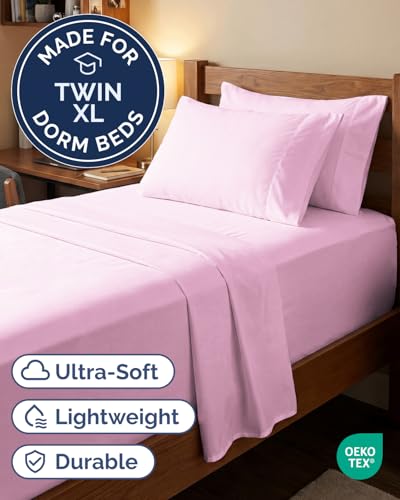 Image of Extra Deep Twin XL Sheet Set - 4 Piece Breathable & Cooling - Light Pink | Hotel Luxury Bed Sheets Set, Easy & Secure Fit, Ultra-Soft, Wrinkle & Fade Free, Comfy Sheets Set with Extra Deep Pockets