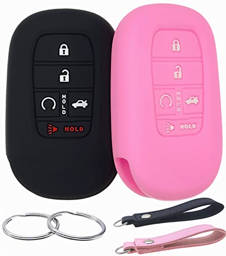 REPROTECTING Silicone Rubber Key Fob Cover Compatible with (5 Buttons) 2022-2025 Honda Accord Civic HR-V CR-V Pilot Sport SI EX EX-L Touring (Black Pink)